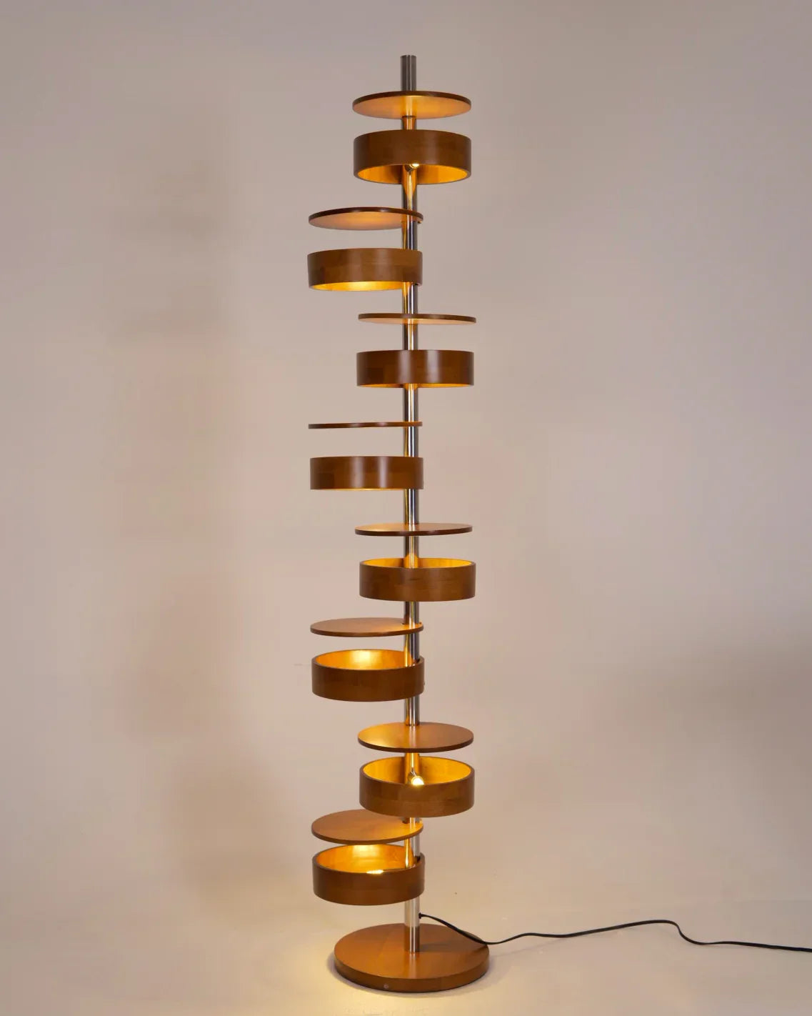 Cylindrical Wood Column Floor Lamp