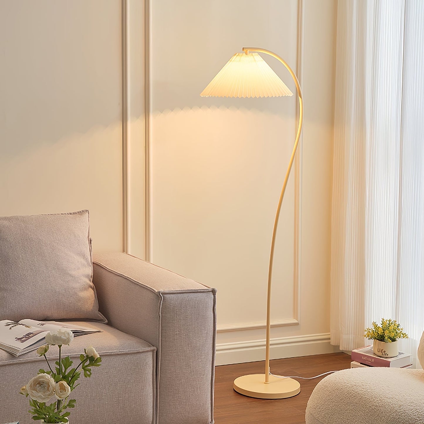 Crescini Pleated Floor Lamp warm light ambience shot