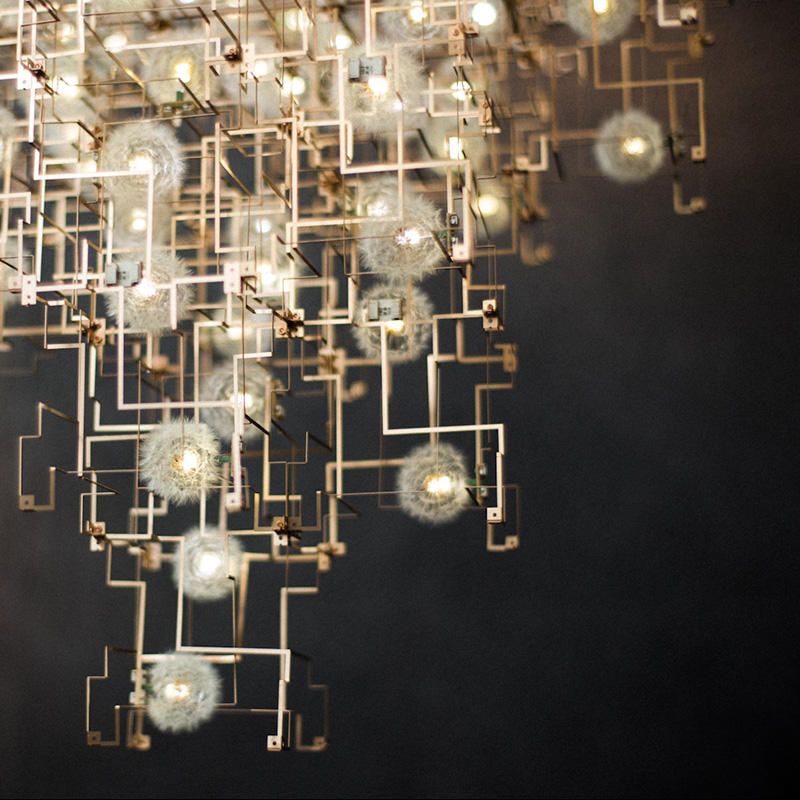 Custom Dandelion Cube LED Lobby Chandelier