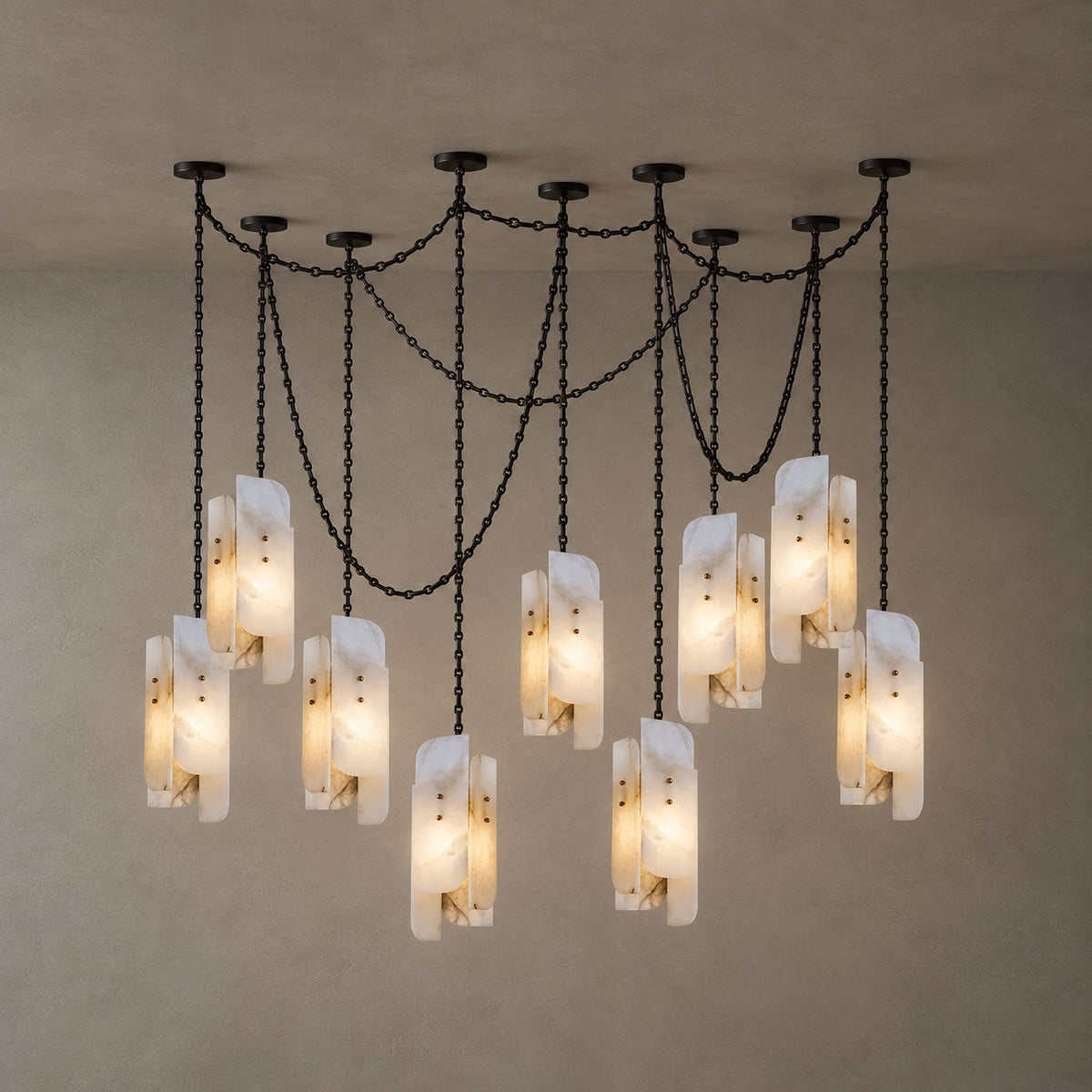 Cascading Chain Cluster Alabaster Chandelier