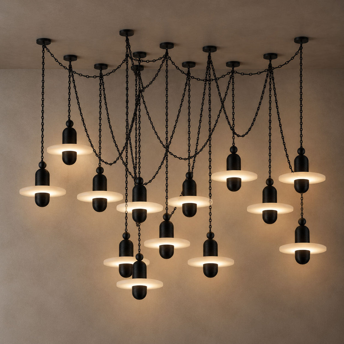 Orbital Drift Chain Alabaster Chandelier
