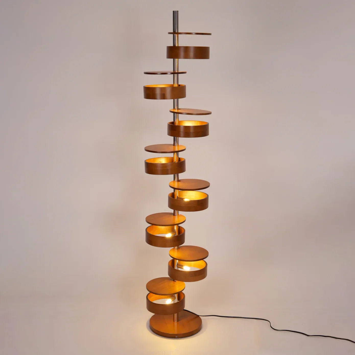 Cylindrical Wood Column Floor Lamp