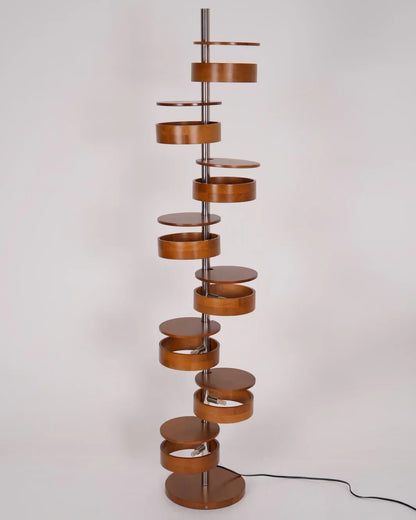 Cylindrical Wood Column Floor Lamp