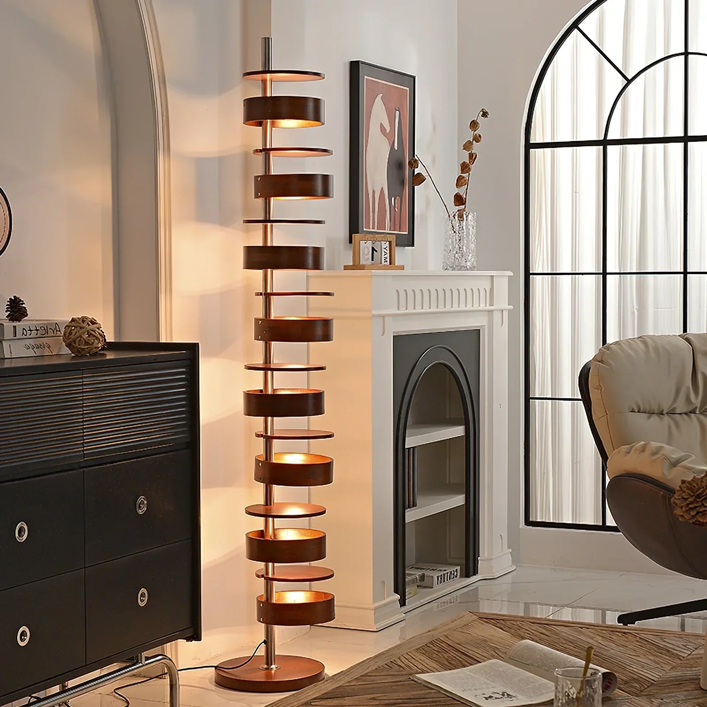 Cylindrical Wood Column Floor Lamp
