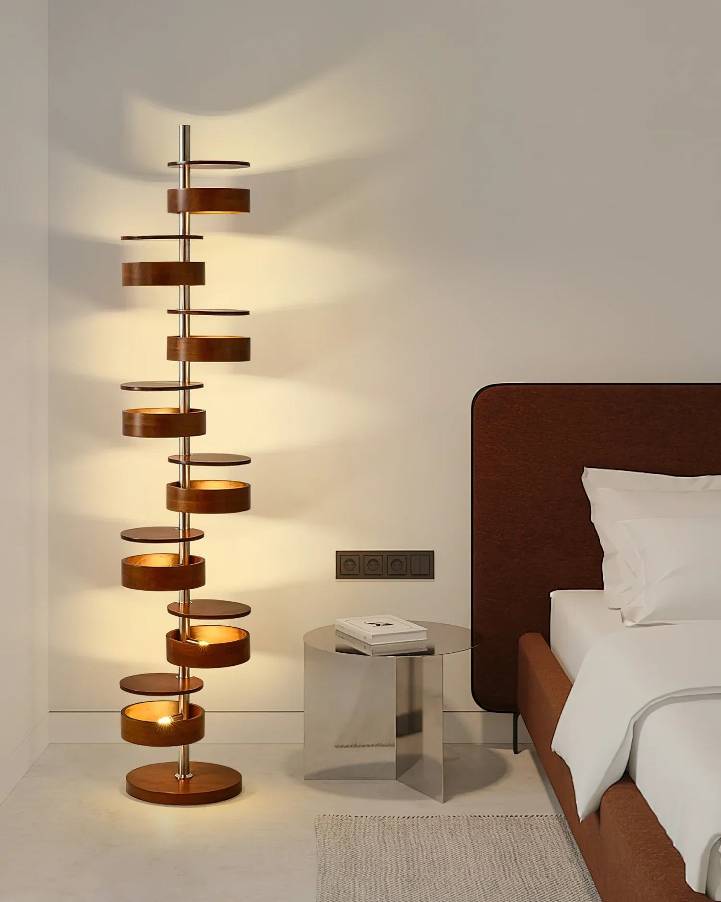 Cylindrical Wood Column Floor Lamp