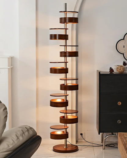 Cylindrical Wood Column Floor Lamp