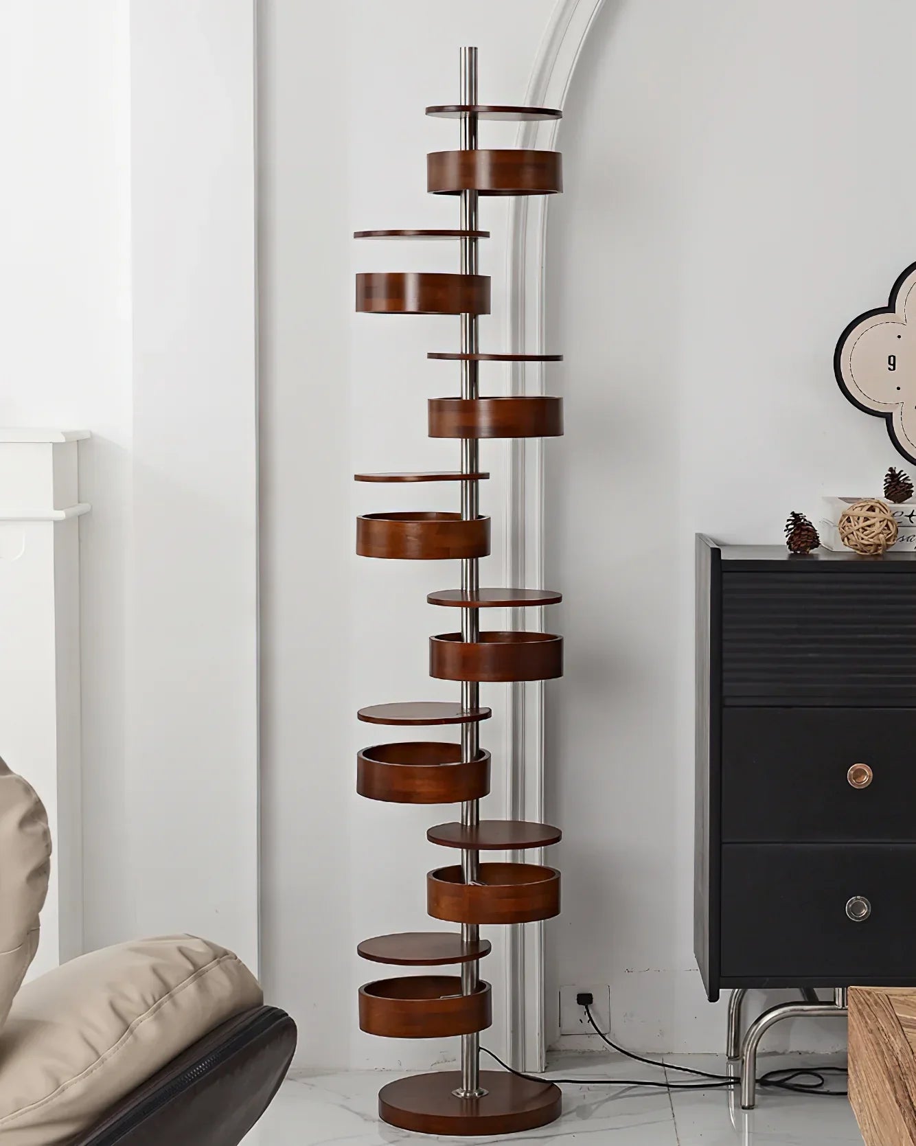 Cylindrical Wood Column Floor Lamp