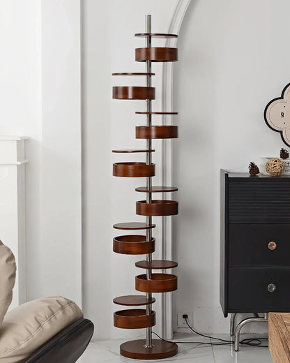 Cylindrical Wood Column Floor Lamp