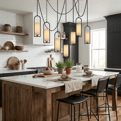 Cascading Chain Lantern Alabaster Chandelier