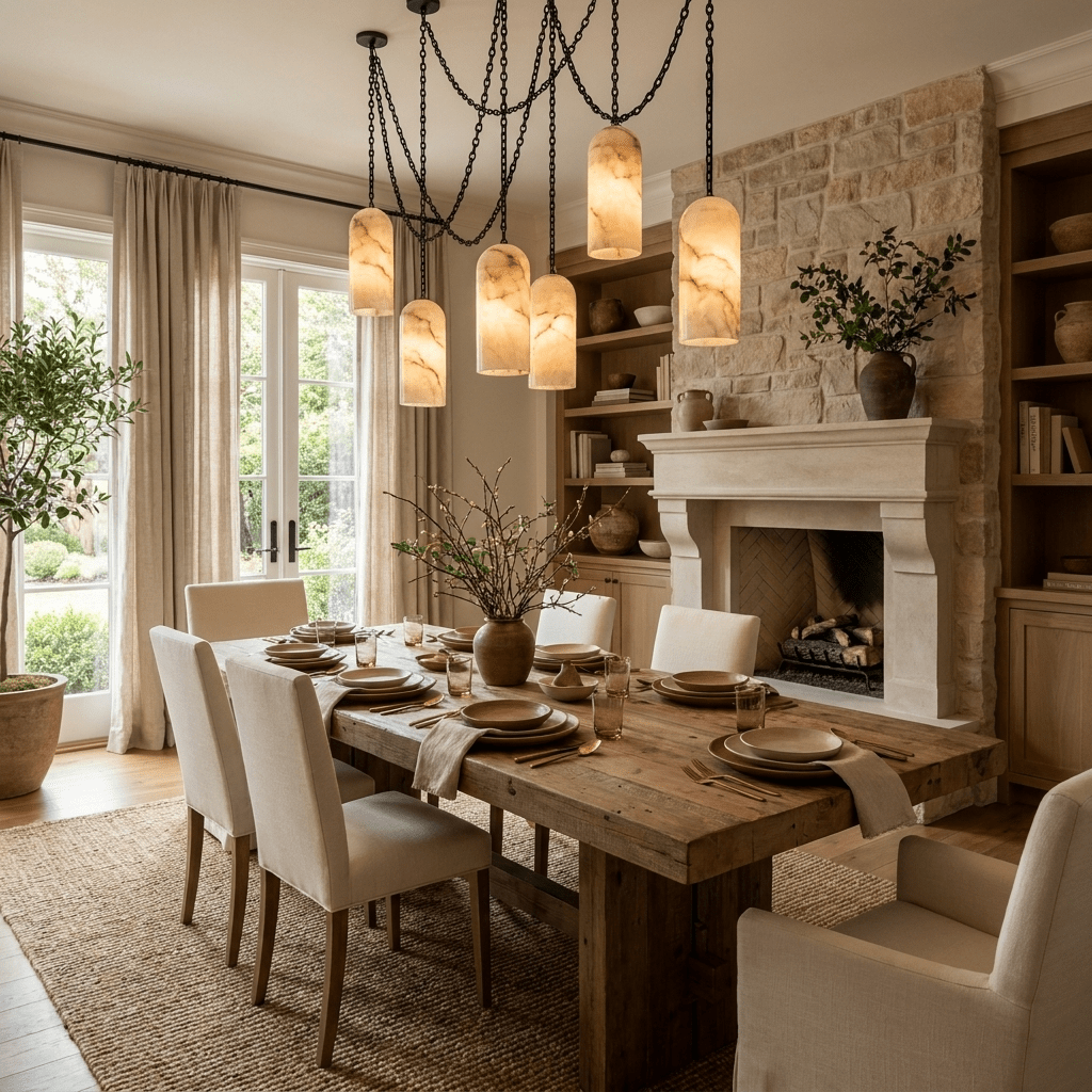 Cascading Chain Capsule Alabaster Chandelier
