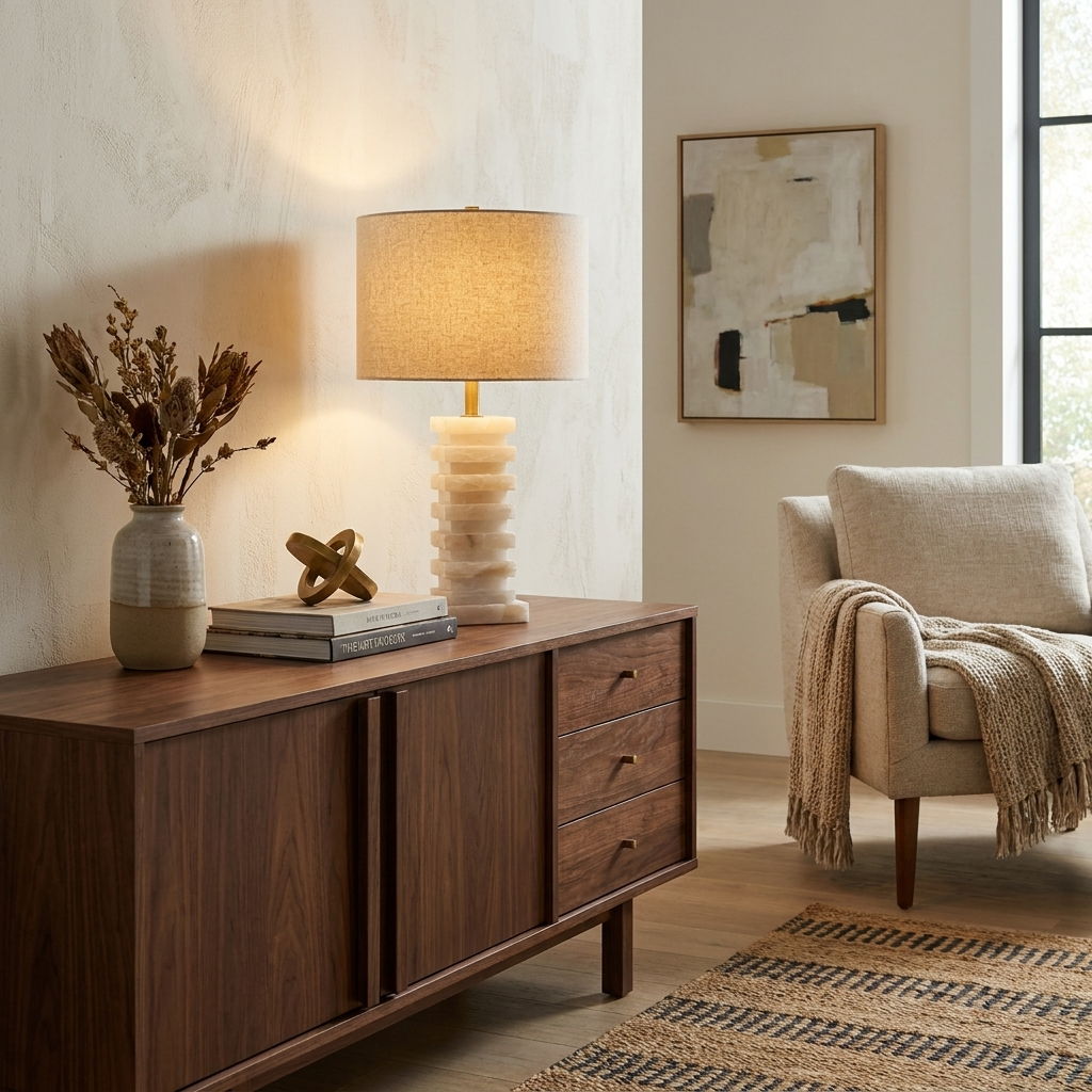 Stacked Alabaster Table Lamp
