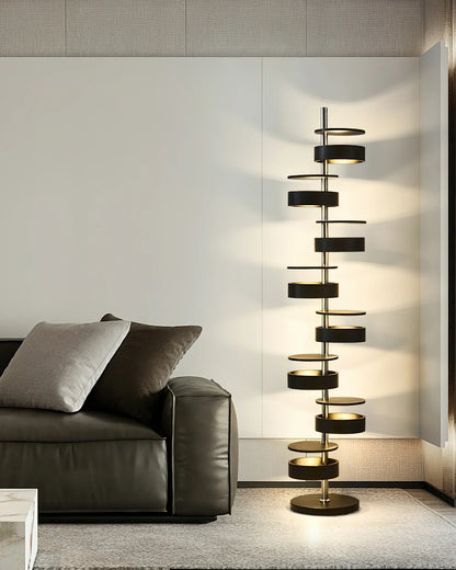 Cylindrical Wood Column Floor Lamp