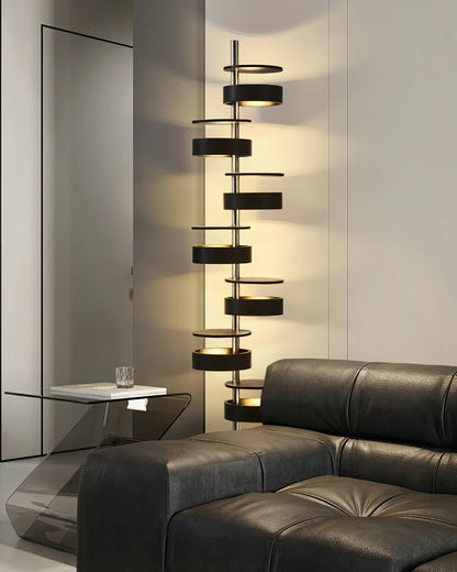 Cylindrical Wood Column Floor Lamp