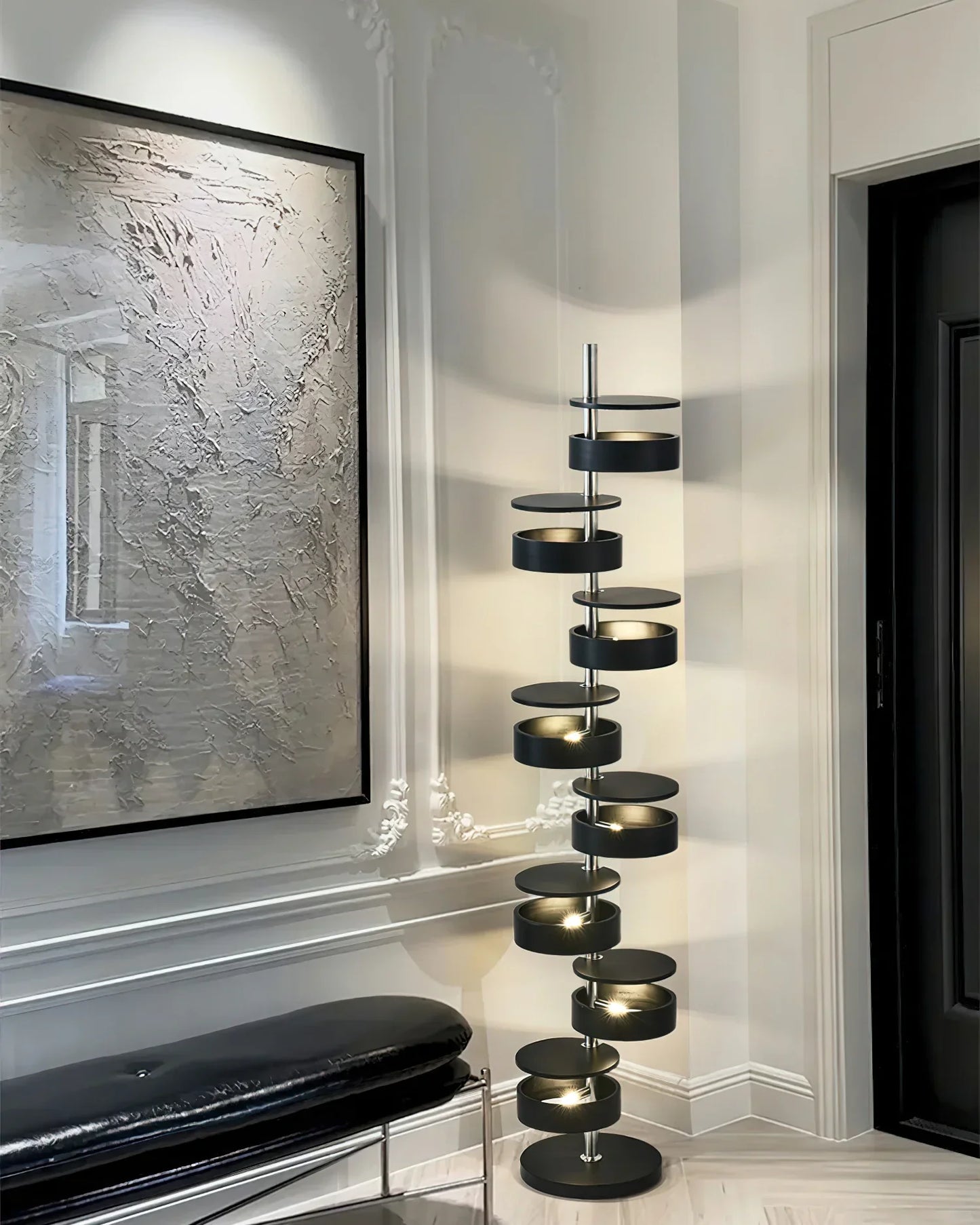 Cylindrical Wood Column Floor Lamp