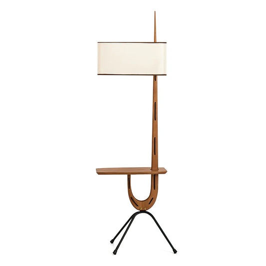 Giraffe sculptural wood floor lamp with curved walnut color frame