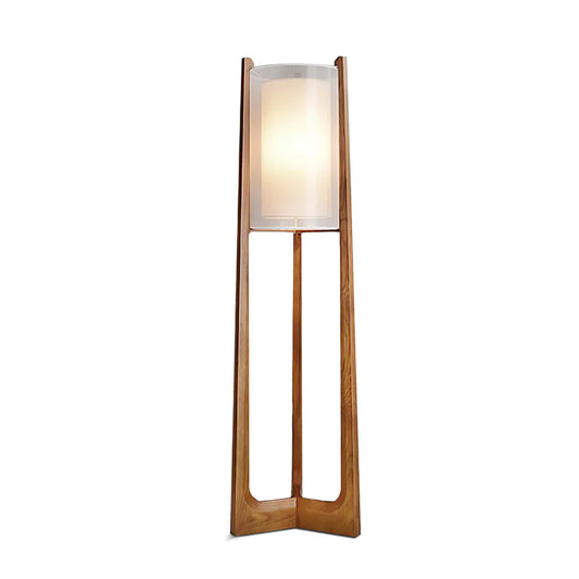 Quinn walnut lantern floor lamp with white shade