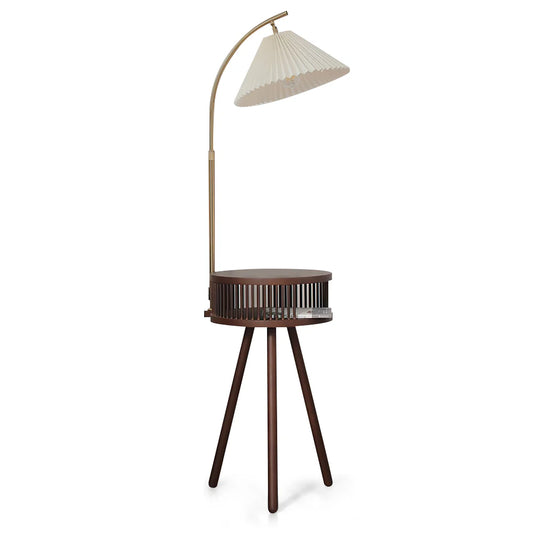 Ozawa Japanese wood floor lamp with softly textured shade