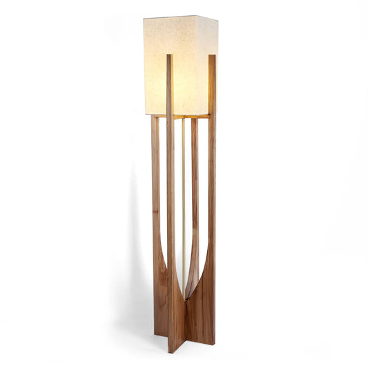 Fairbanks curved wood floor lamp with white shade