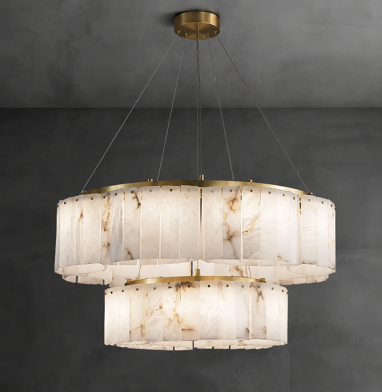 Circular stone panel chandelier available in three sizes