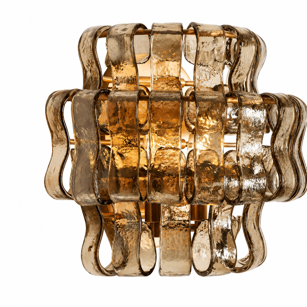 Mid-century amber glass wall sconce with brass detail