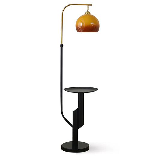 Winona arch floor lamp with integrated side table in walnut color