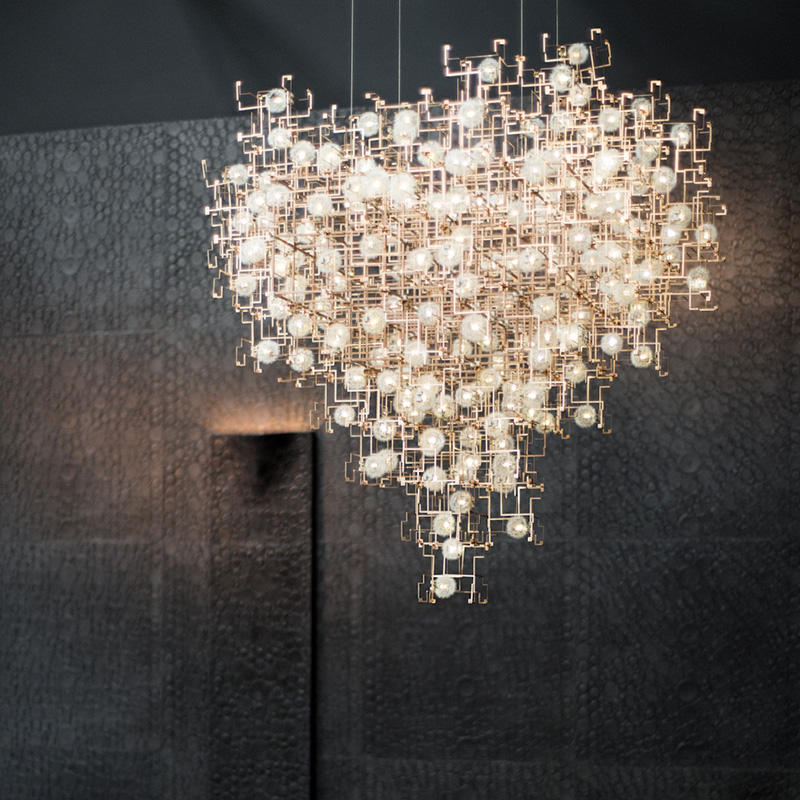 Custom Dandelion Cube LED Lobby Chandelier