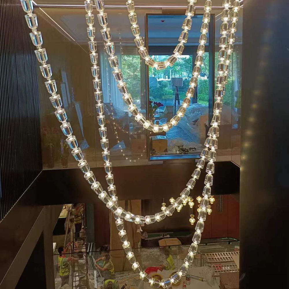 Luxury Long String Necklace Chandelier for Staircase Lobby Villa