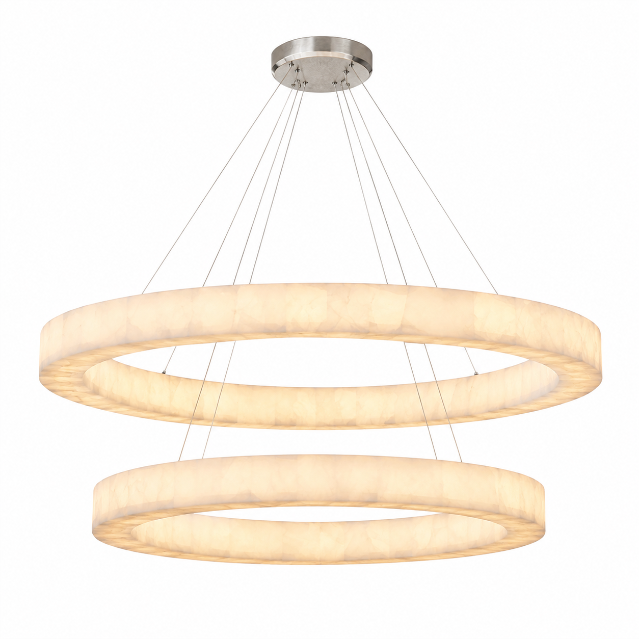 Spanish alabaster double-ring chandelier illuminated