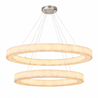 Spanish alabaster double-ring chandelier illuminated