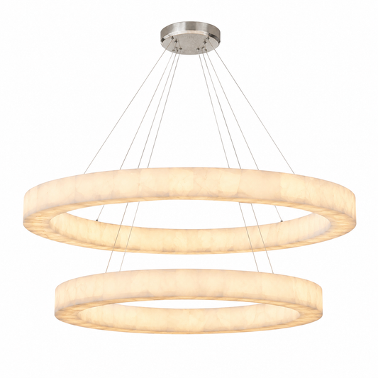 Spanish alabaster double-ring chandelier illuminated