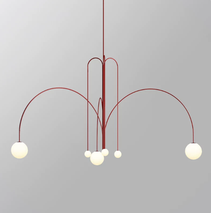 Red frame organic glass branch chandelier
