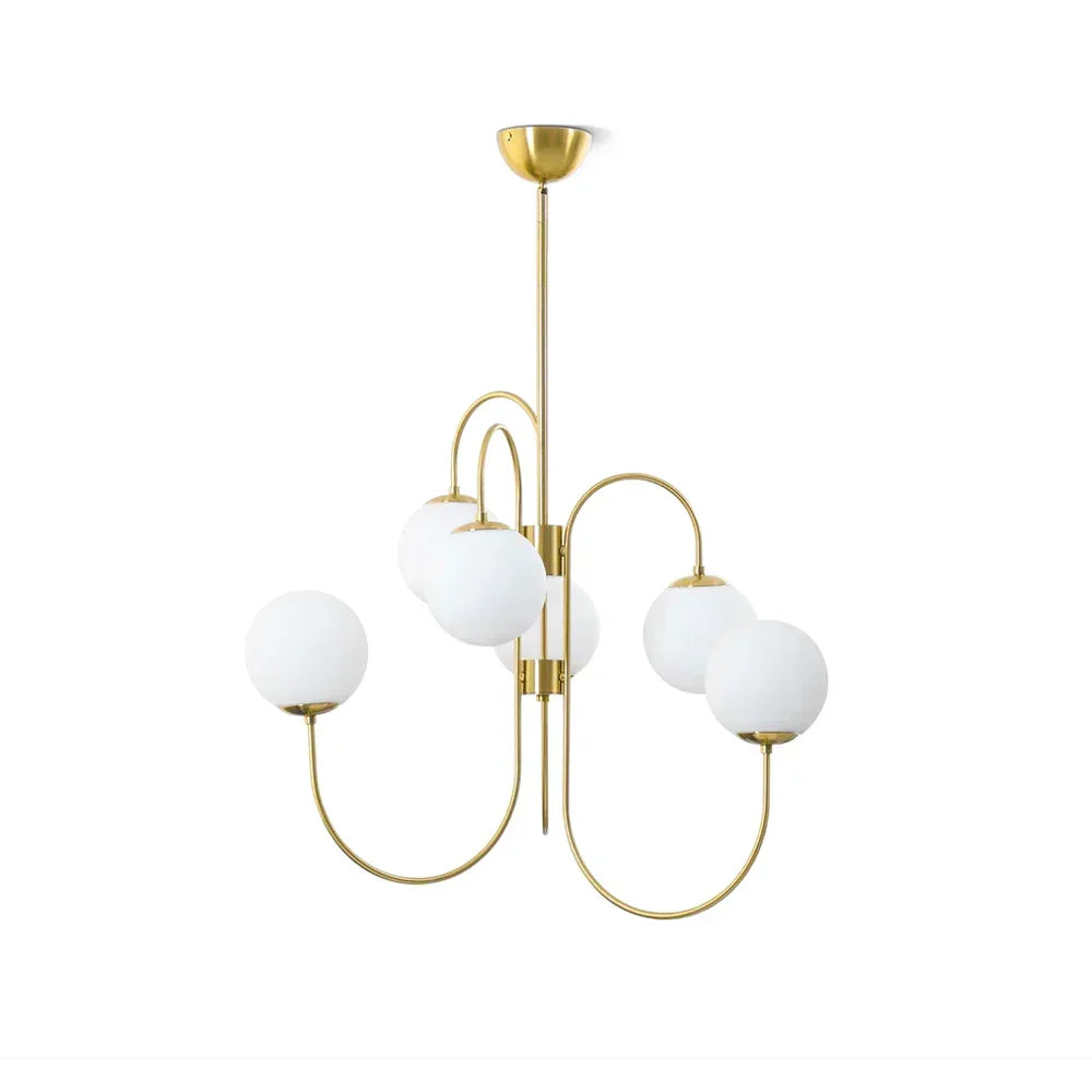 Gooseneck Chandelier gold white 30 inch front view
