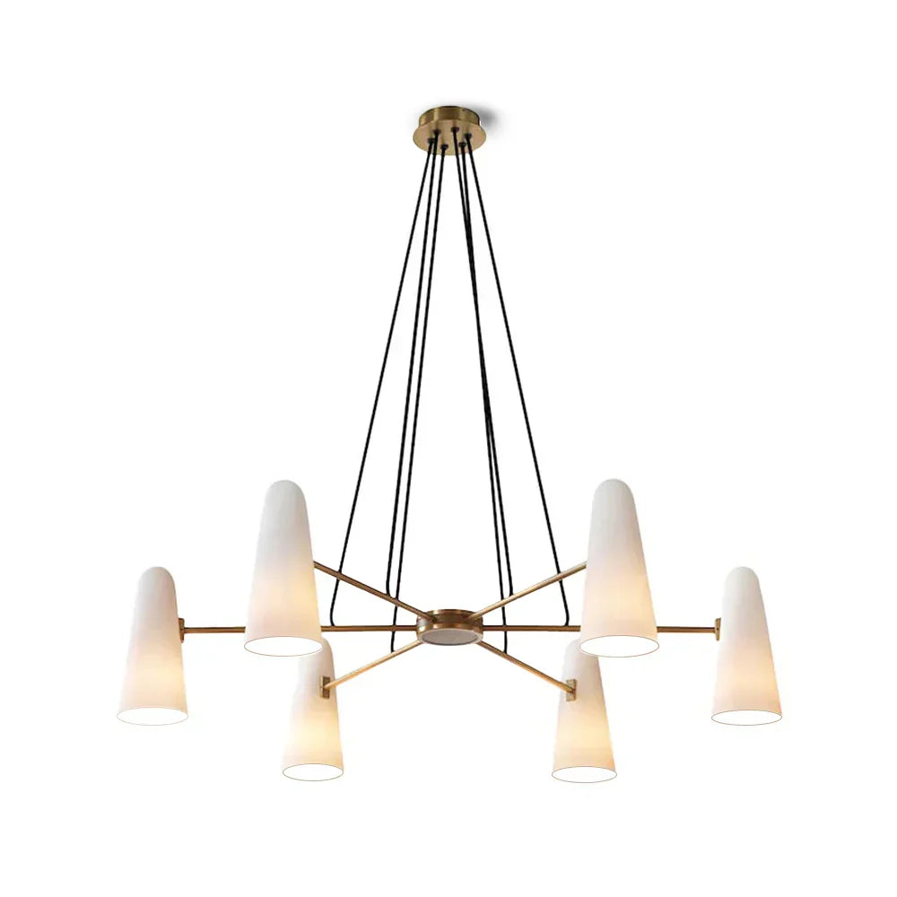 Montfaucon Chandelier brass white 6-head front view