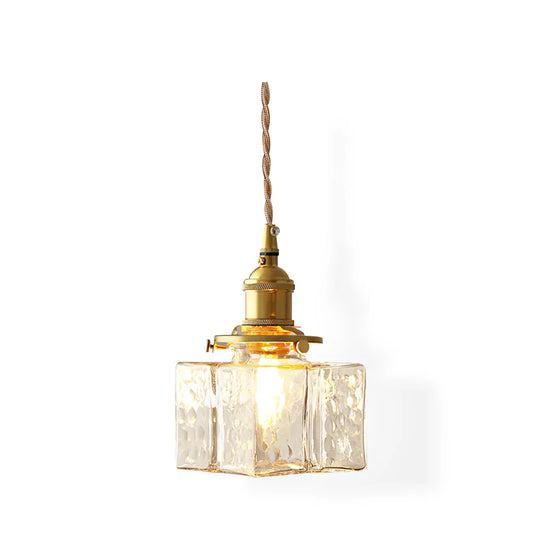 Jewel faceted clear glass pendant light with brass tone fitting