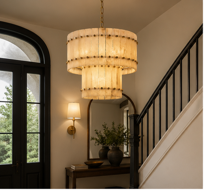 Natural Alabaster Tiered Chandelier