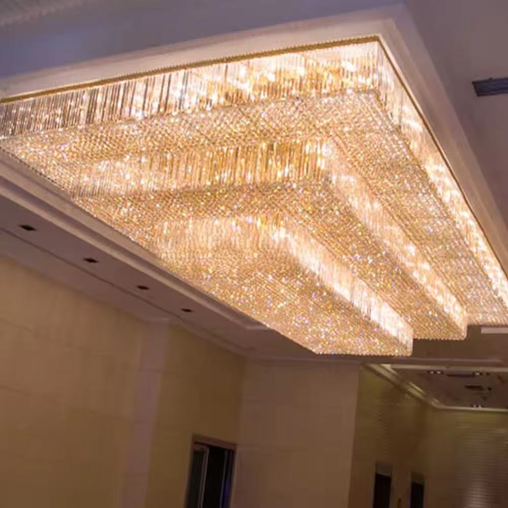 Large Gold Rectangular Crystal LED Luxury Chandelier
