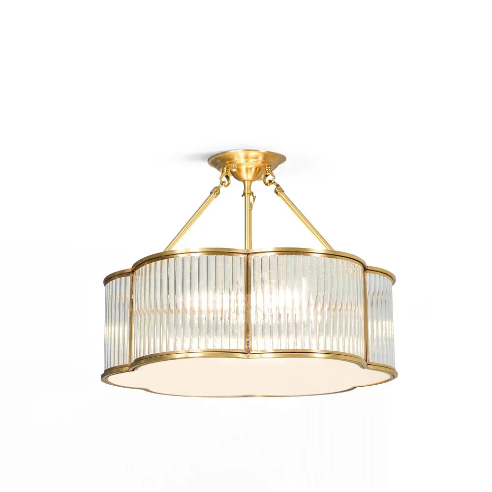 Basil Chandelier brass quatrefoil glass rods front view
