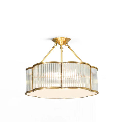 Basil Chandelier brass quatrefoil glass rods front view