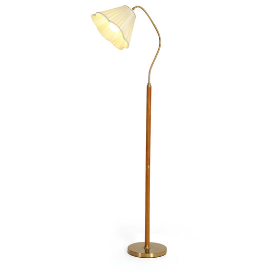 Florentine floor lamp with fabric shade and walnut color frame