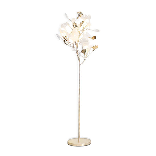 Ginkgo leaf gold floor lamp with five illuminated branches