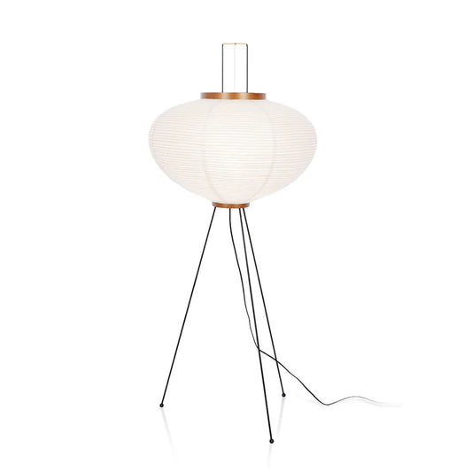 Japanese washi paper floor lamp illuminated