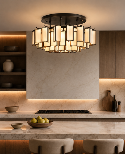 Multi-arm French inspired stone shade chandelier