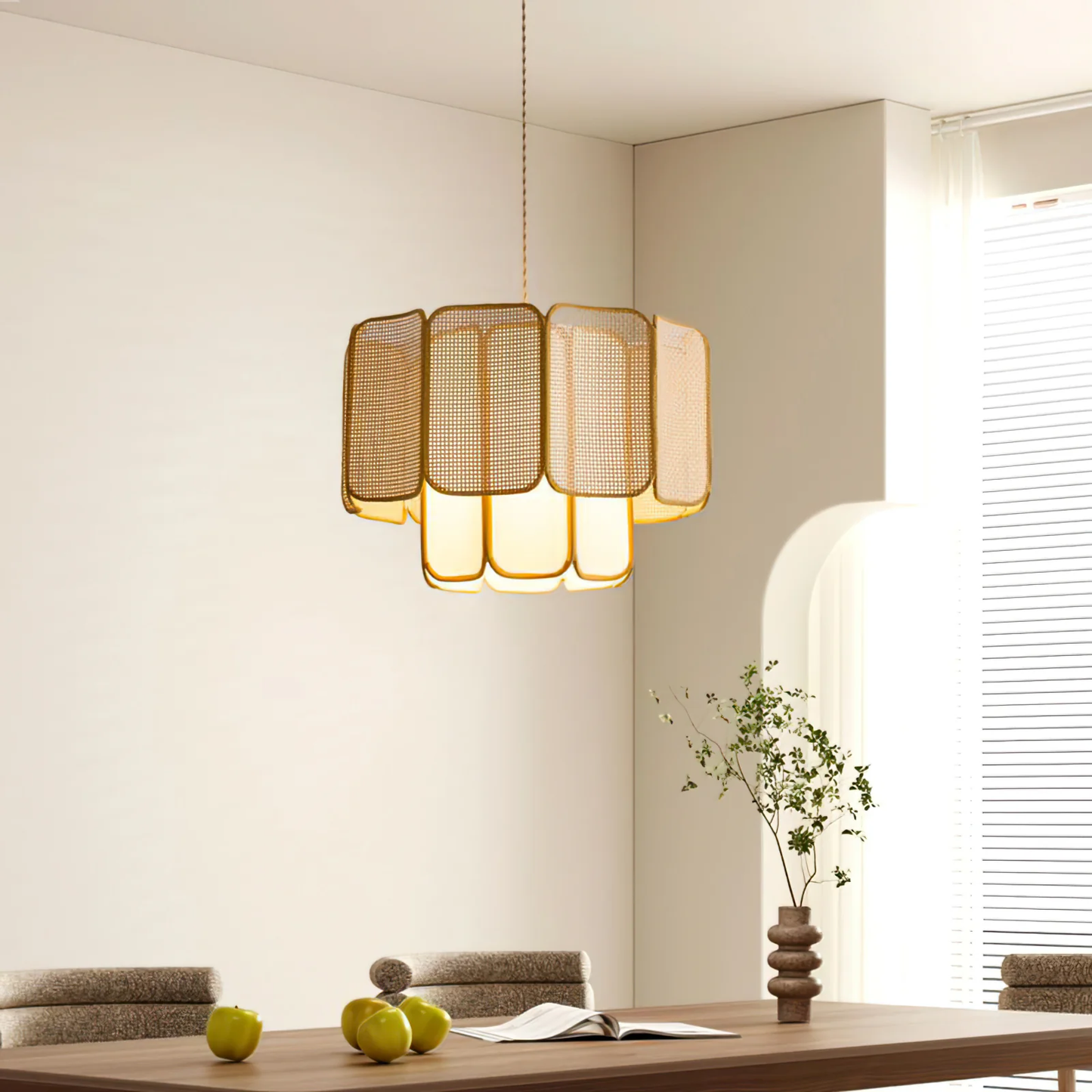 Rattan & Fabric Tiered Pendant Light