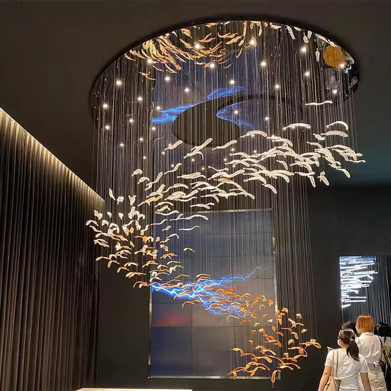 Modern Large Wicker Crystal LED Chandelier Pendant Light