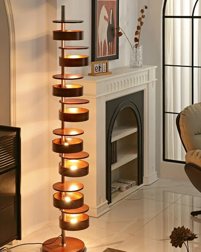 Cylindrical Wood Column Floor Lamp