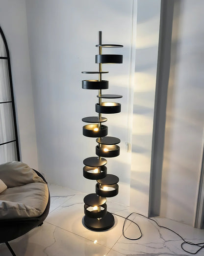 Cylindrical Wood Column Floor Lamp