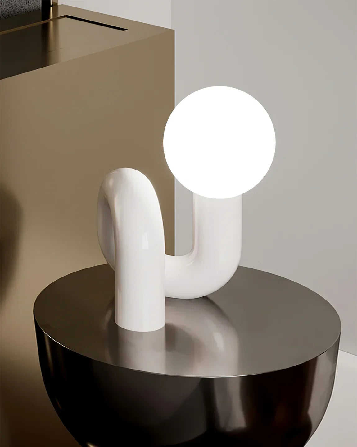 Spiral Glass Table Lamp white variant on table UAE