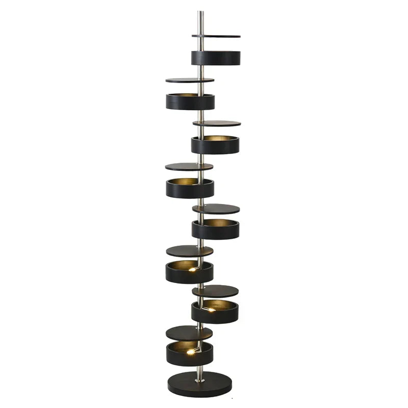 Cylindrical Wood Column Floor Lamp
