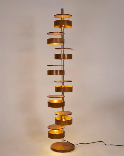 Cylindrical Wood Column Floor Lamp