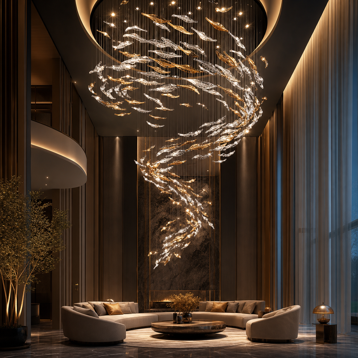 Custom Stained Glass LED Drop Ceiling Chandelier